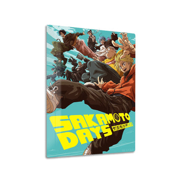 Sakamoto Days Cast metal poster on living room wall