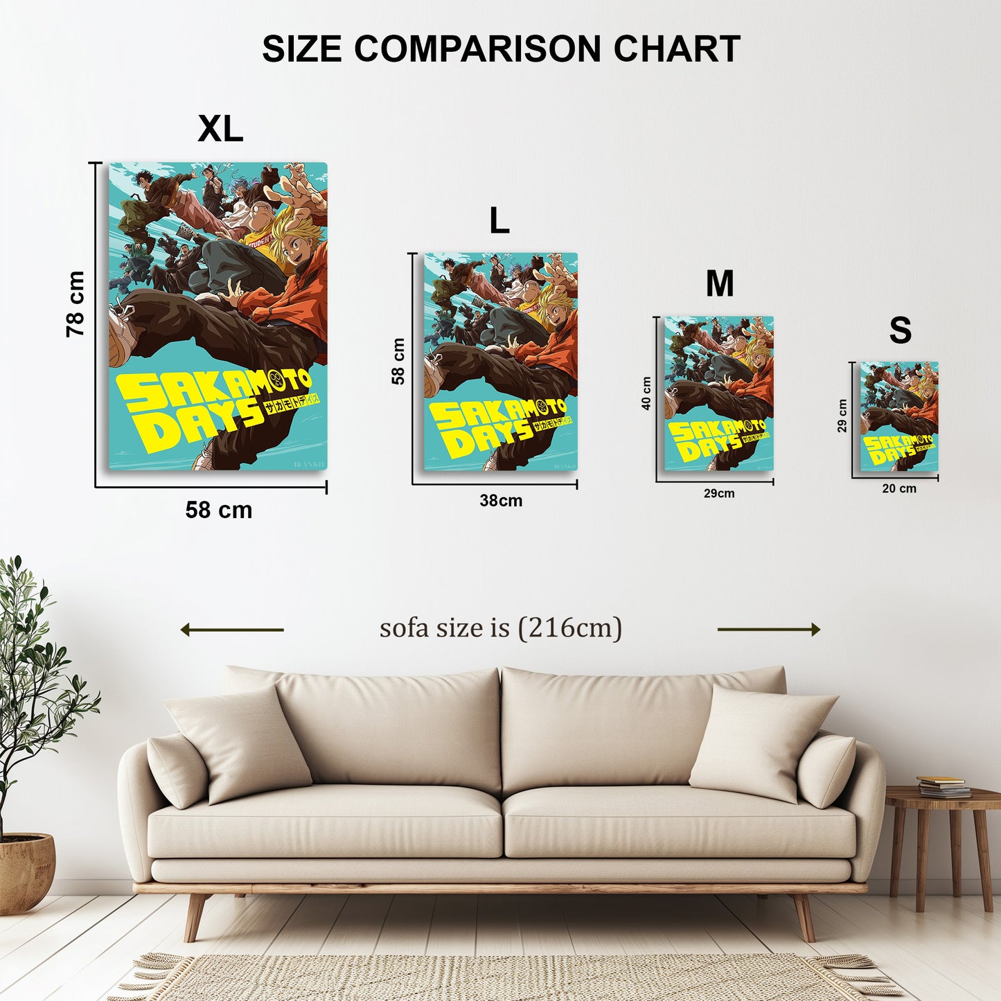 Sakamoto Days Cast metal wall art in styled room setting