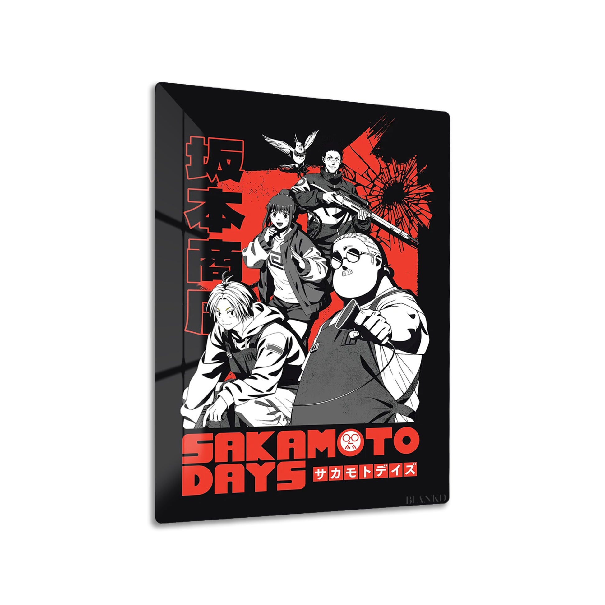 Sakamoto Days Hitmen metal poster on living room wall