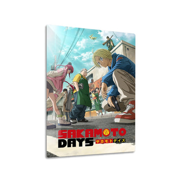 Sakamoto Days Urban metal poster on living room wall
