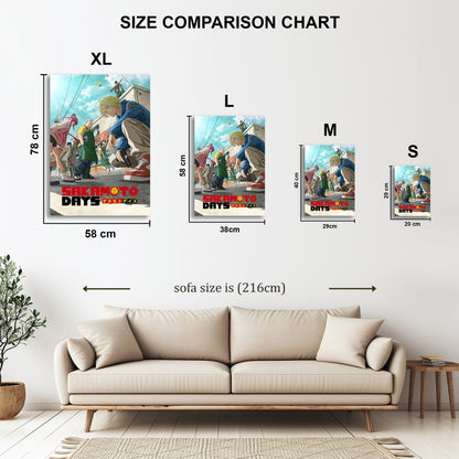 Sakamoto Days Urban metal wall art in styled room setting