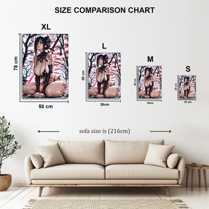 Samurai Girl in Blossoms metal wall art in styled room setting