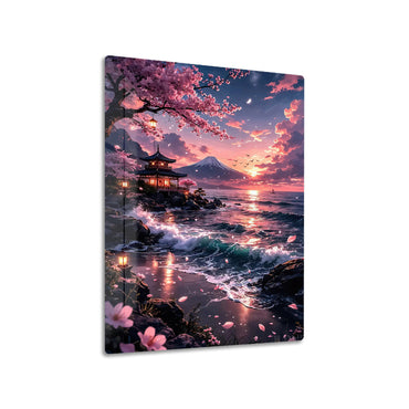 Japanese Sunset metal poster on living room wall