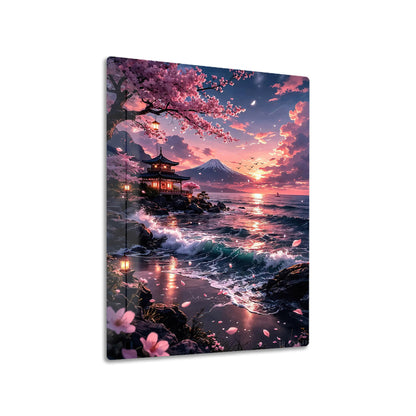 Japanese Sunset metal poster on living room wall