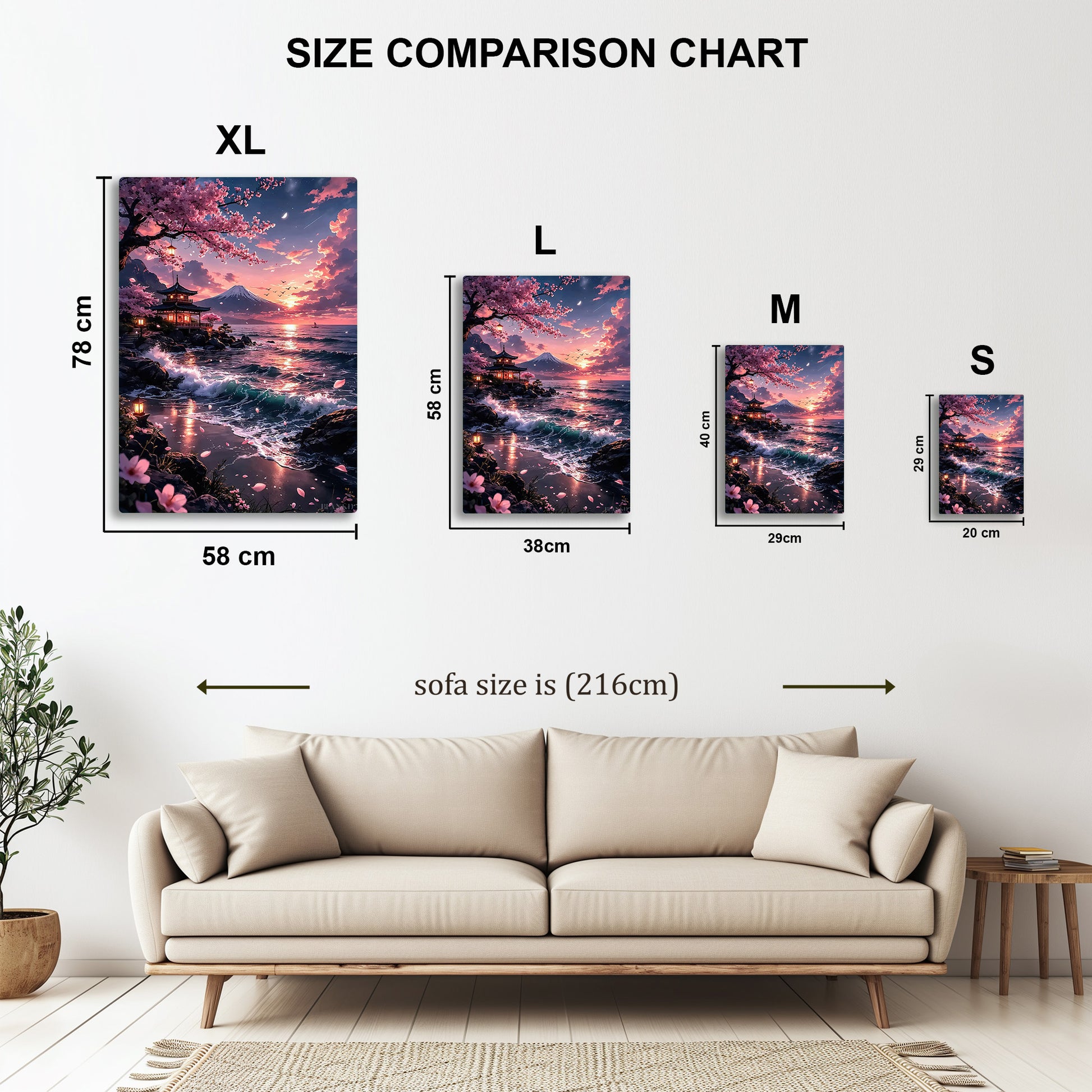 Japanese Sunset metal wall art in styled room setting