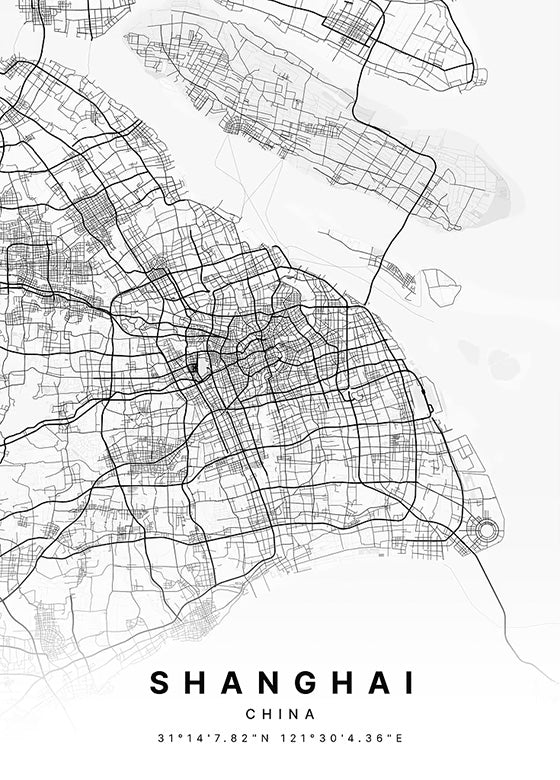 Shanghai China City Map metal poster artwork