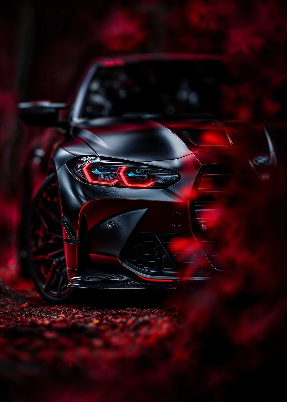 Black Sports Car in Autumn metal poster artwork