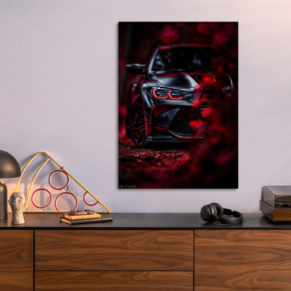 Black Sports Car in Autumn metal poster size comparison