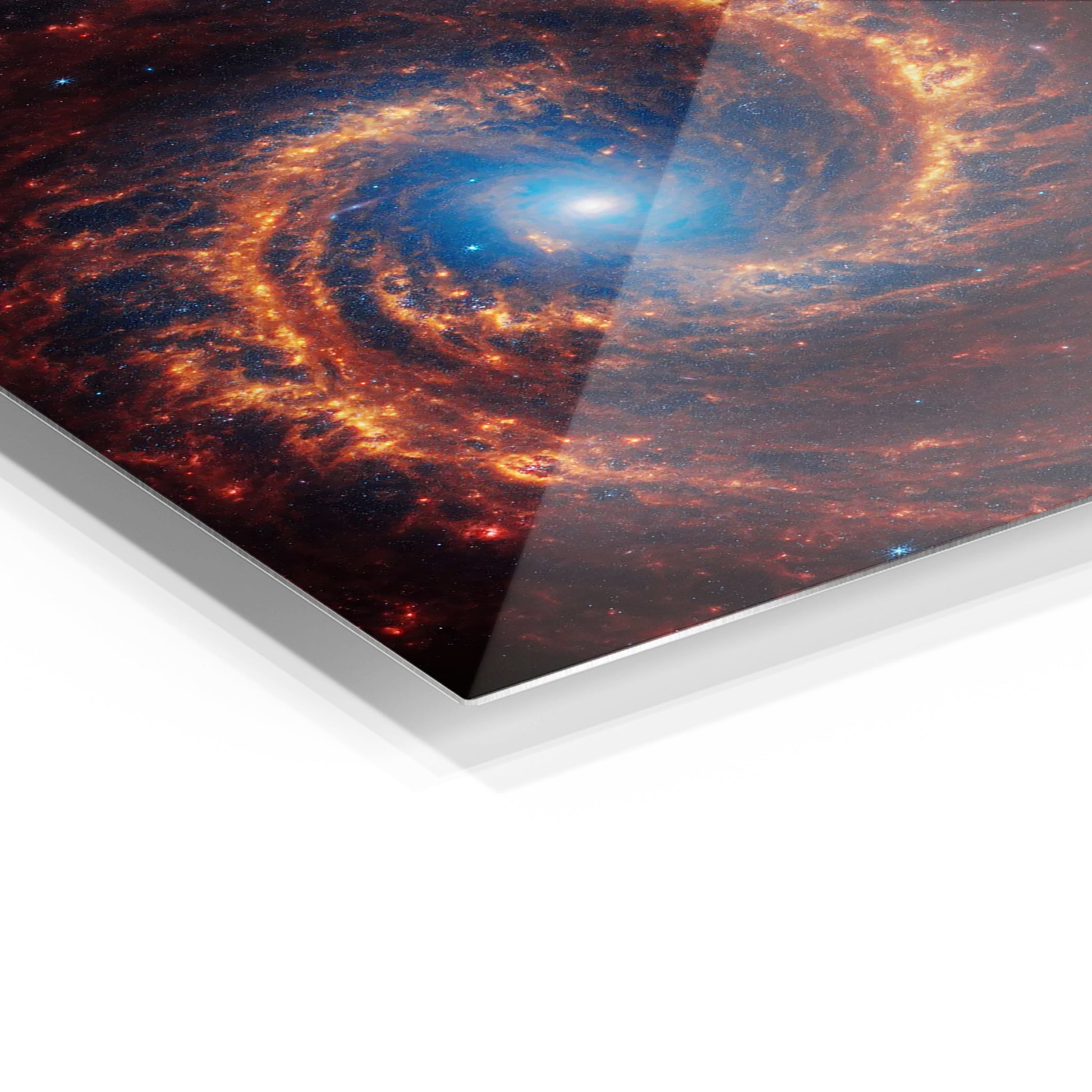 Spiral Galaxy NGC 1566 metal wall art in a modern interior