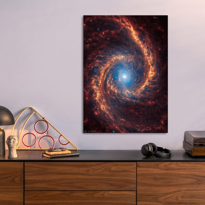 Spiral Galaxy NGC 1566 metal poster size comparison