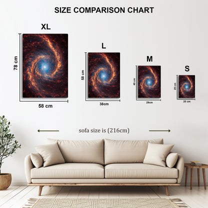 Spiral Galaxy NGC 1566 metal wall art in styled room setting