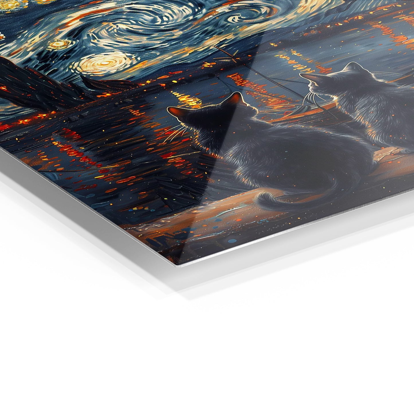 Starry Night Cats metal wall art in a modern interior