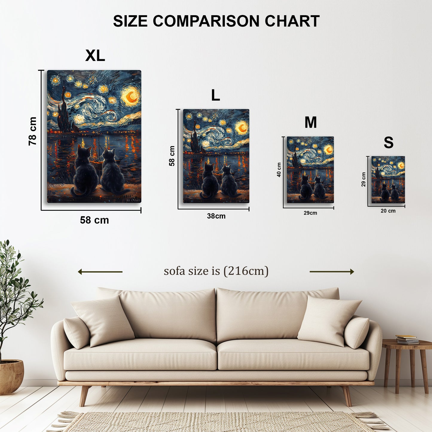 Starry Night Cats metal wall art in styled room setting