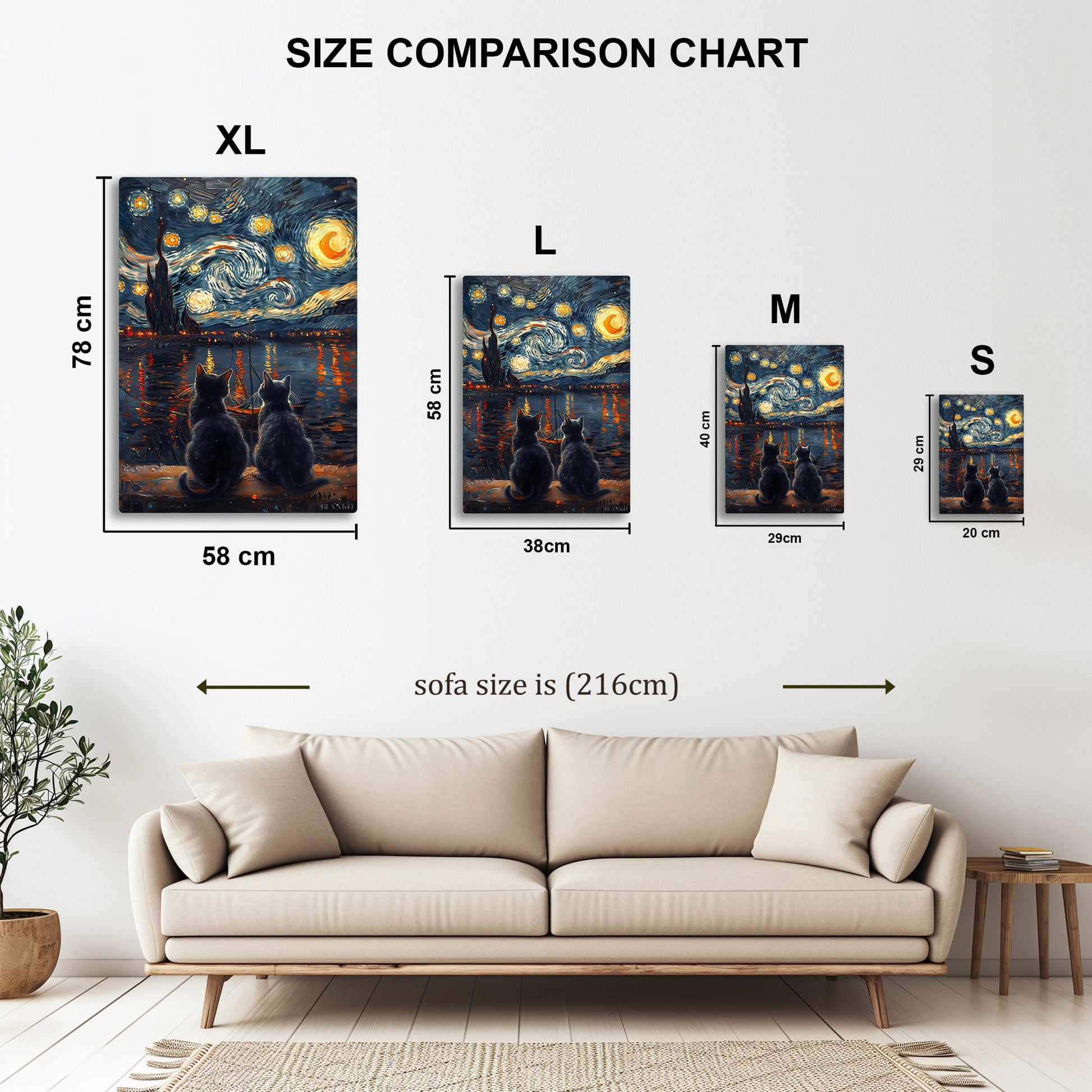 Starry Night Cats metal wall art in styled room setting