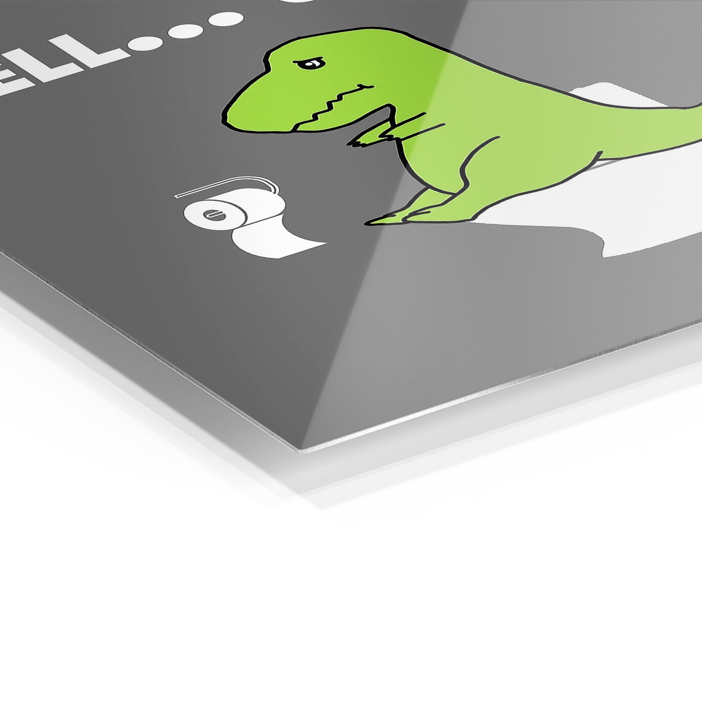 T-Rex Toilet Trouble metal wall art in a modern interior