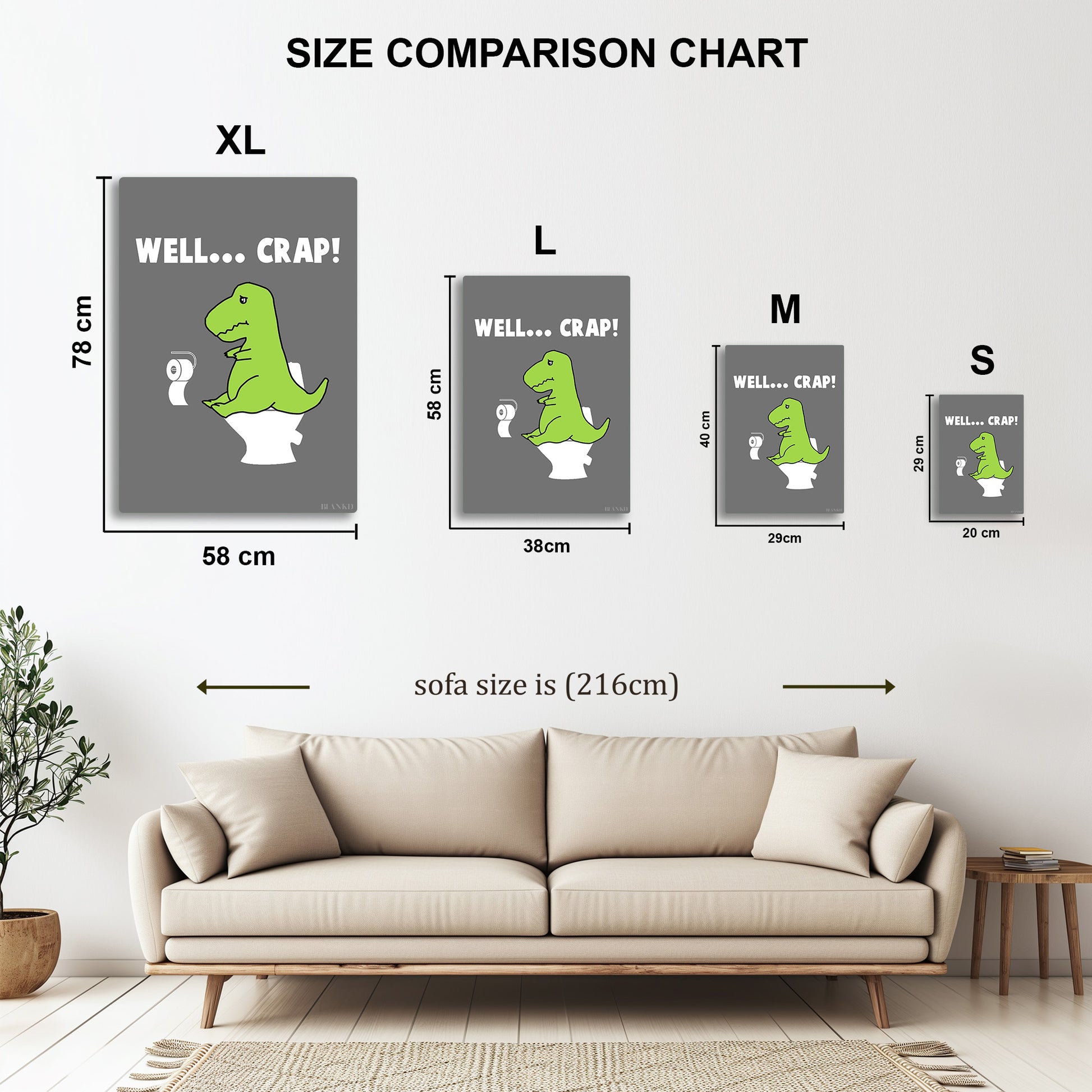 T-Rex Toilet Trouble metal wall art in styled room setting