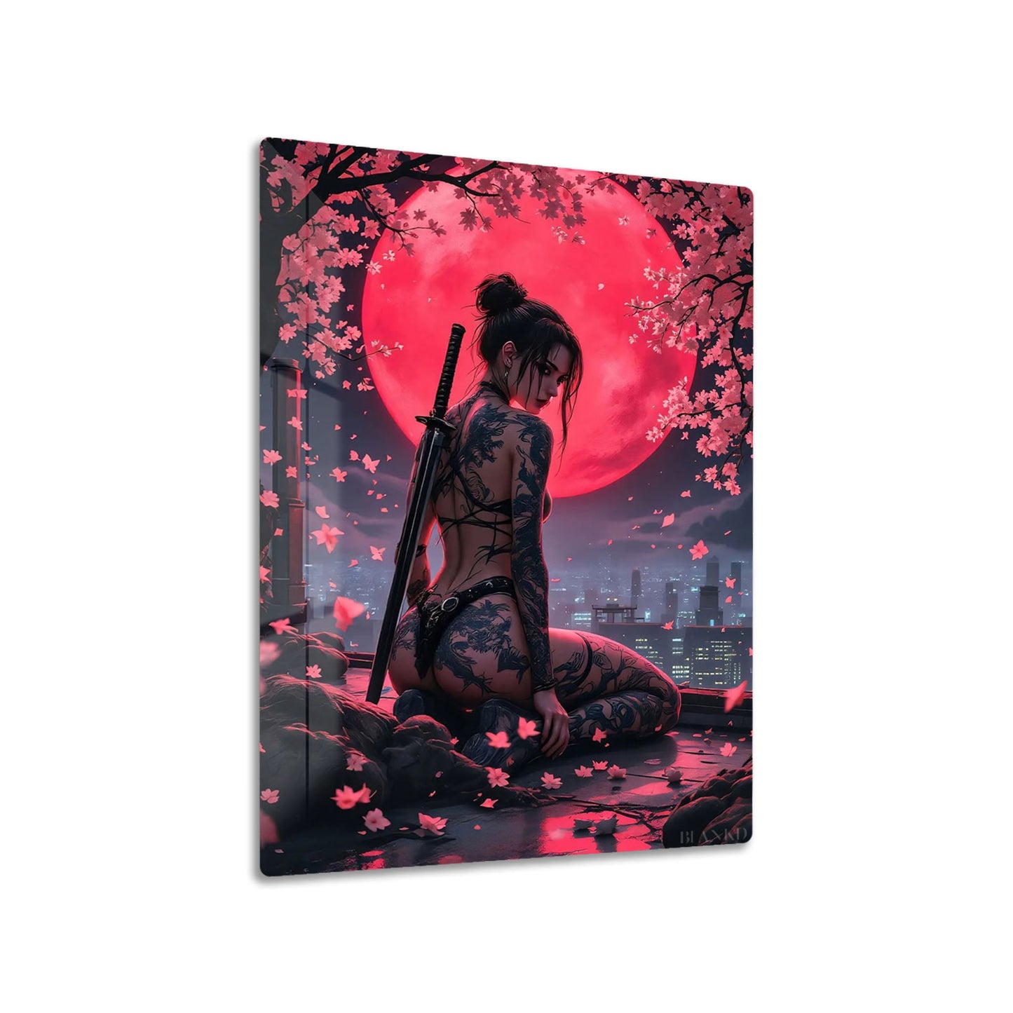 Tattooed Warrior Under Blood Moon