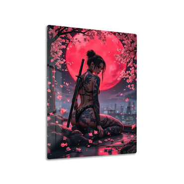 Tattooed Warrior Under Blood Moon