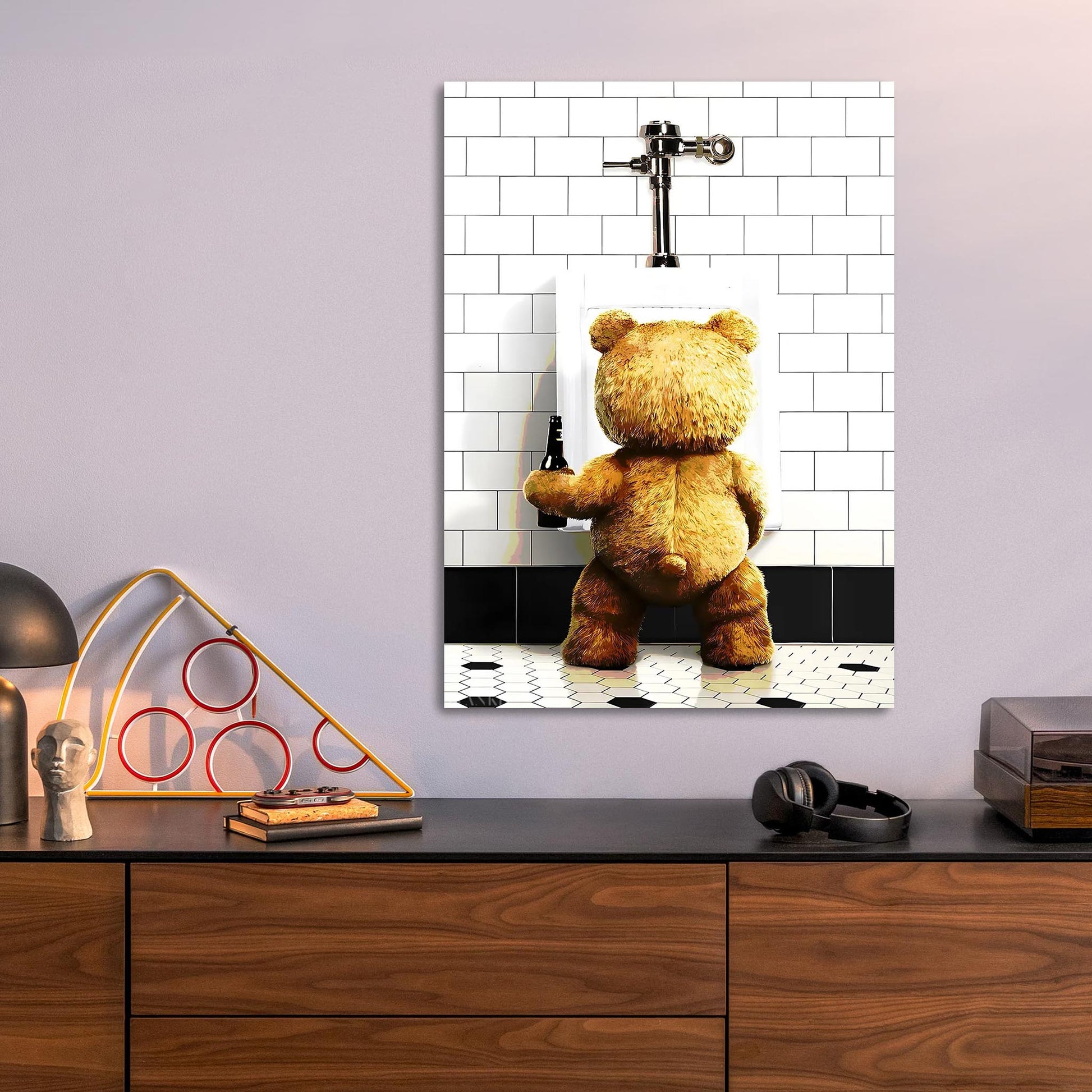 Teddy Bear at Urinal metal poster