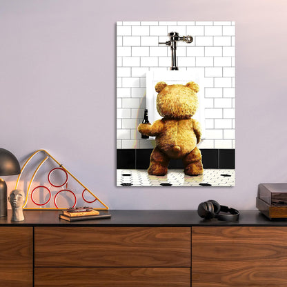 Teddy Bear at Urinal metal poster