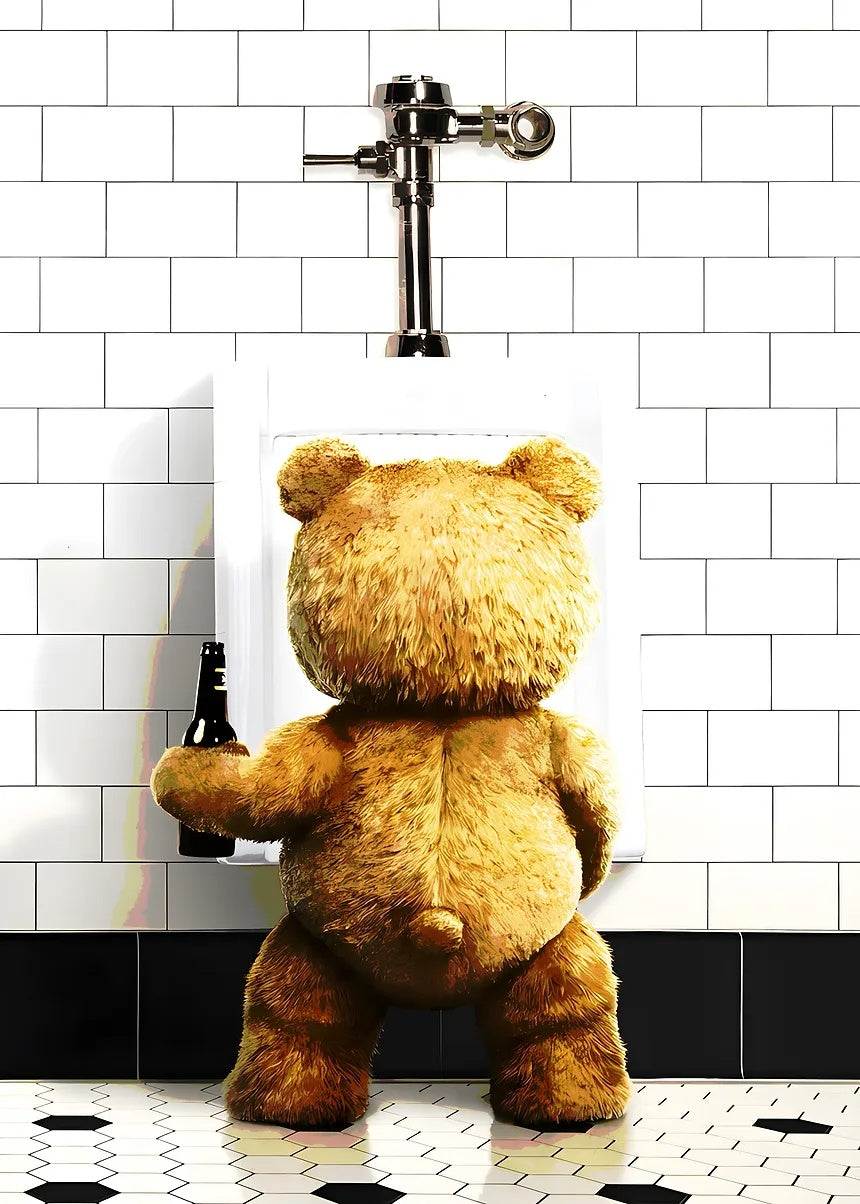 Teddy Bear at Urinal with Beer metal poster artwork
