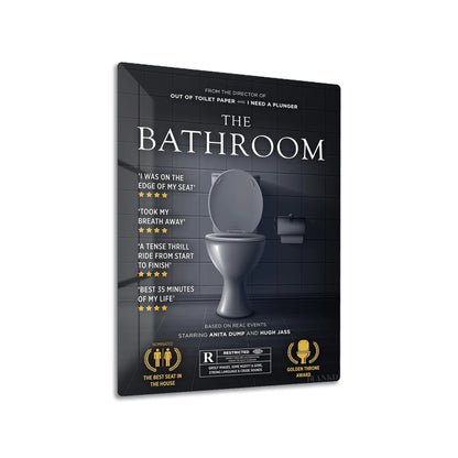 The Bathroom metal poster on living room wall