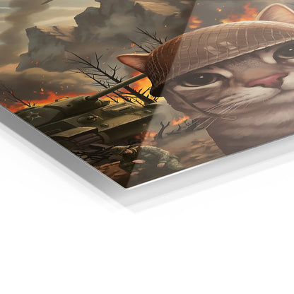 Thousand Yard Stare Cat metal wall art in a modern interior