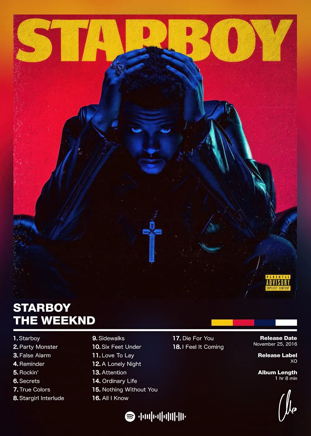 The Weeknd Starboy metal poster artwork