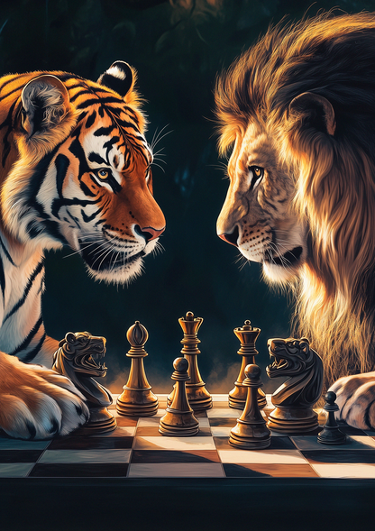 Tiger & Lion Chess Game metal poster artwork