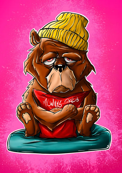 Tired Bear Illustration metal poster artwork