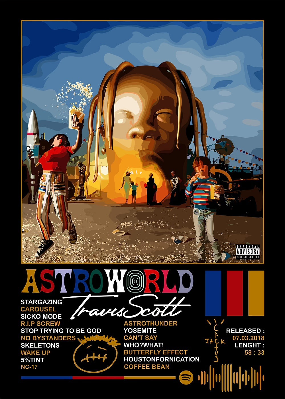 Travis Scott Astroworld metal poster artwork