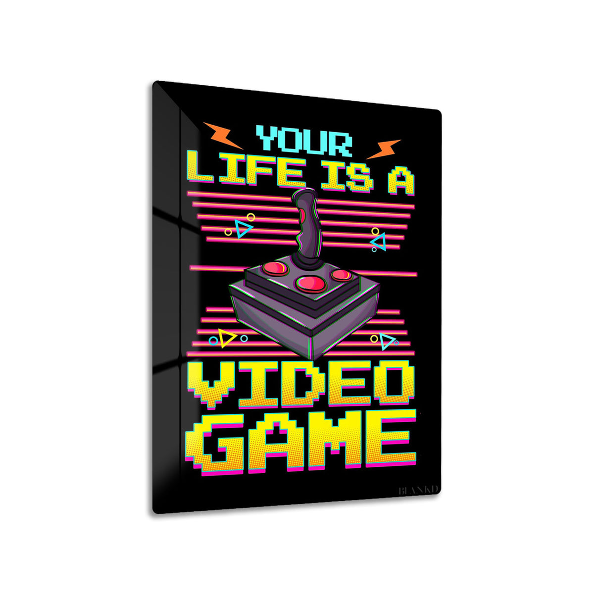 Video Game Joystick metal poster on living room wall