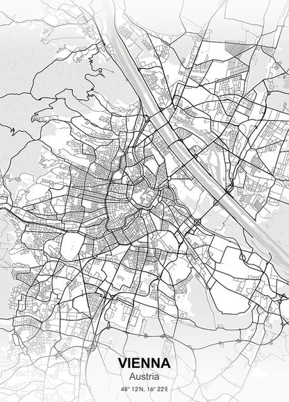 Vienna City Map metal poster artwork