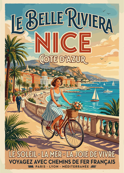 Vintage Nice Riviera Travel Poster metal poster artwork