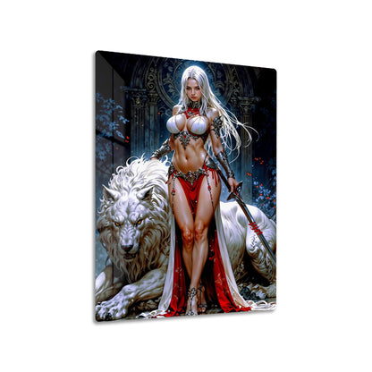 Warrior and Lion metal poster on living room wall