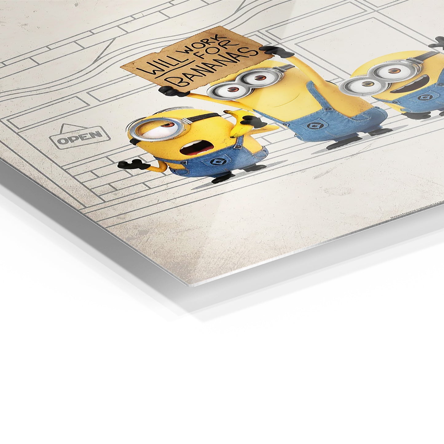 Will Work For Bananas metal wall art in a modern interior