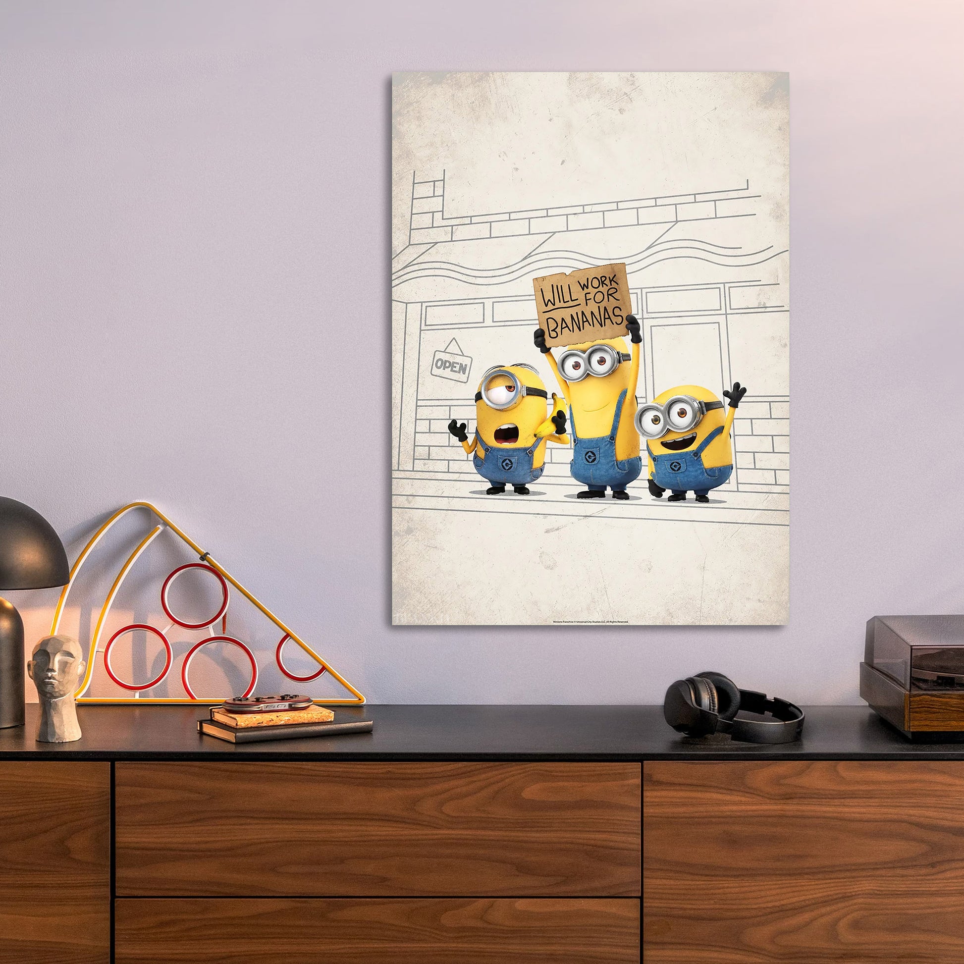 Will Work For Bananas metal poster size comparison