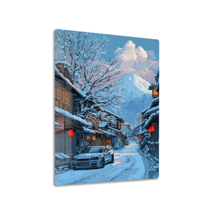 Winter Japanese Street metal poster on living room wall