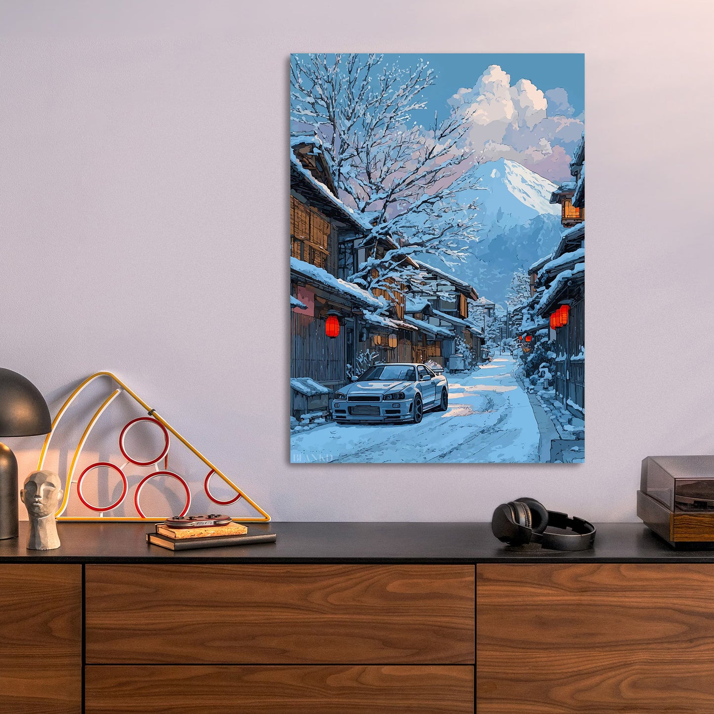 Winter Japanese Street metal poster size comparison