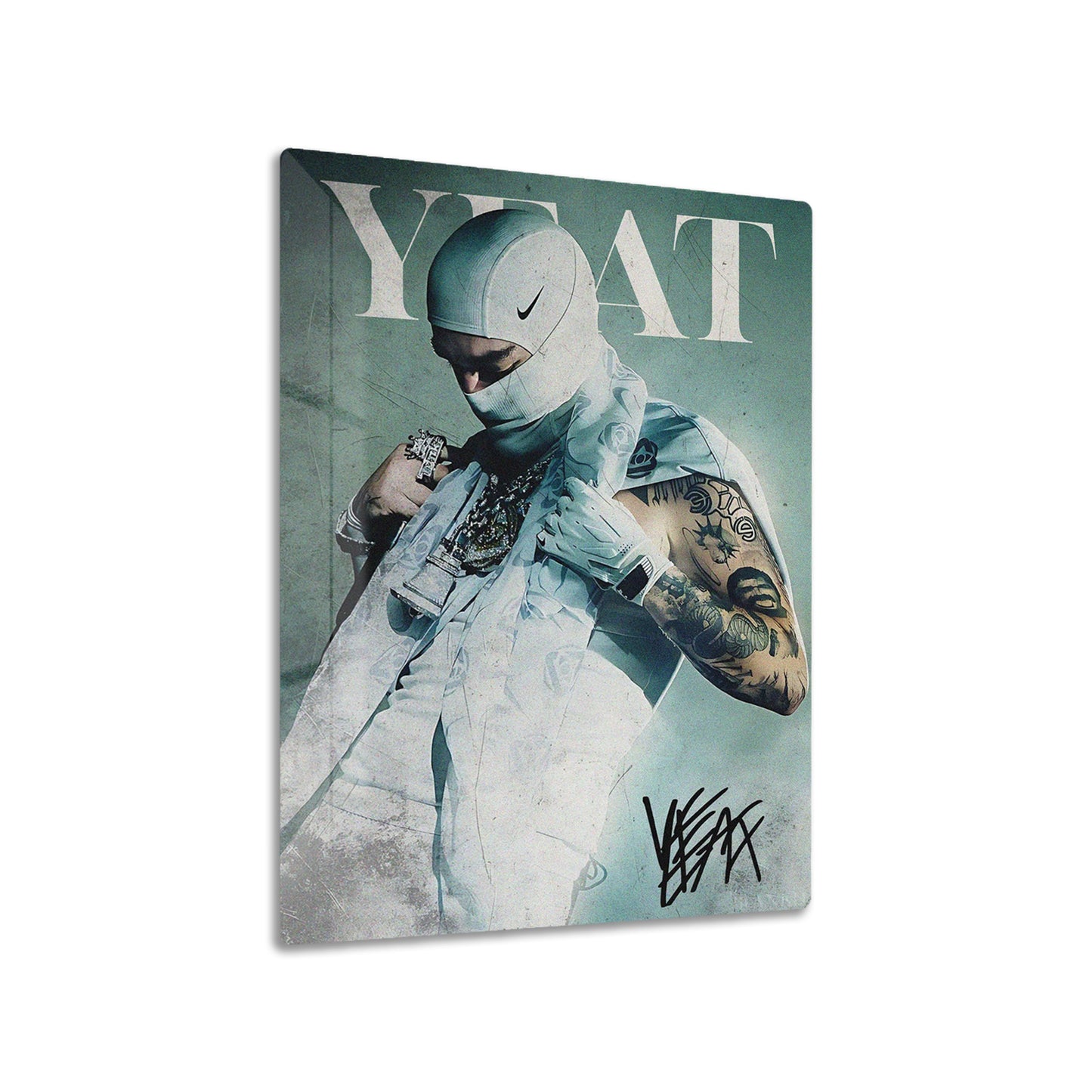 Yeat metal poster on living room wall