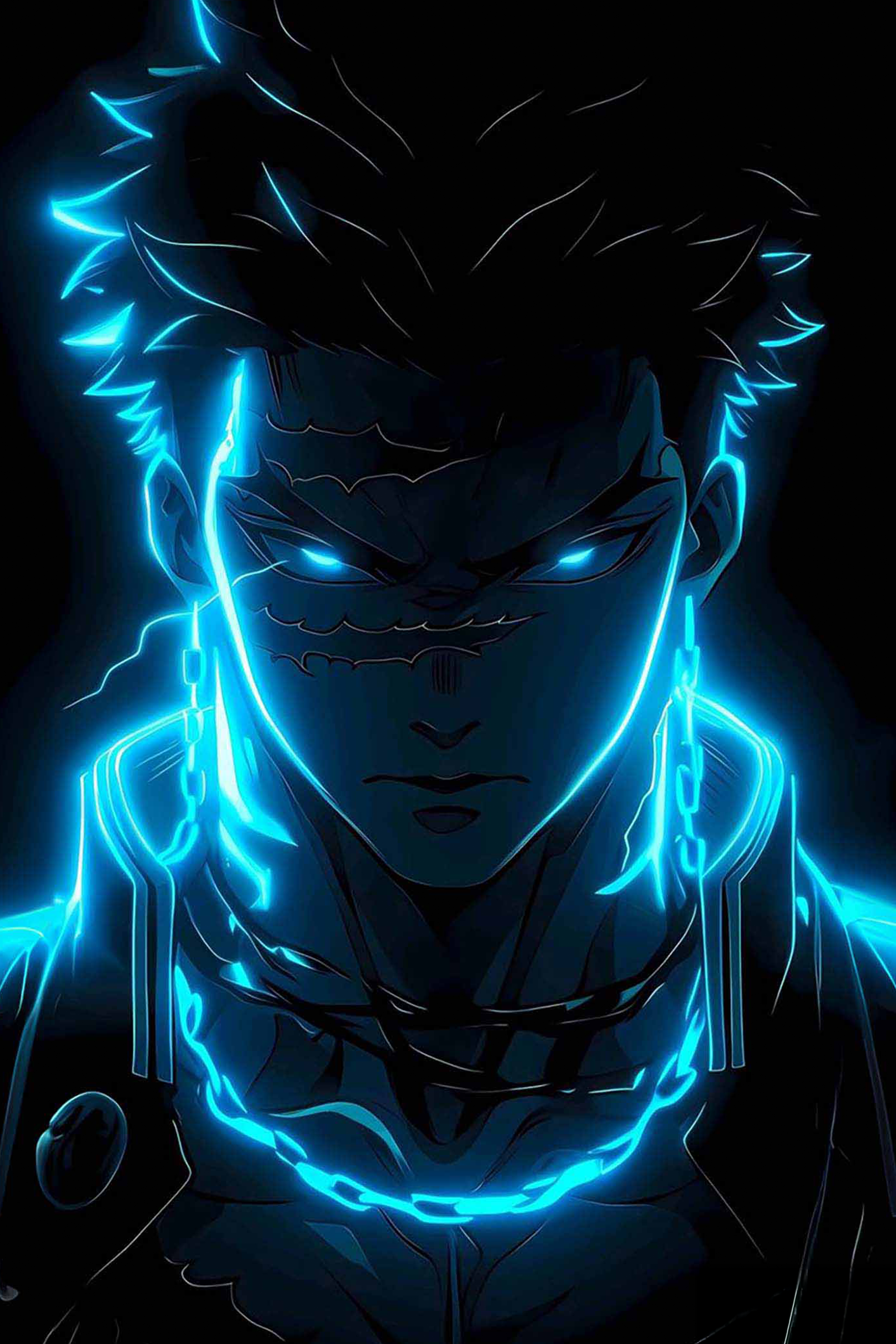 Zoro Blue Neon One Piece metal wall art