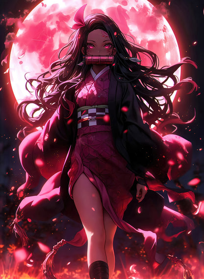 Nezuko Kamado Glowing metal poster artwork