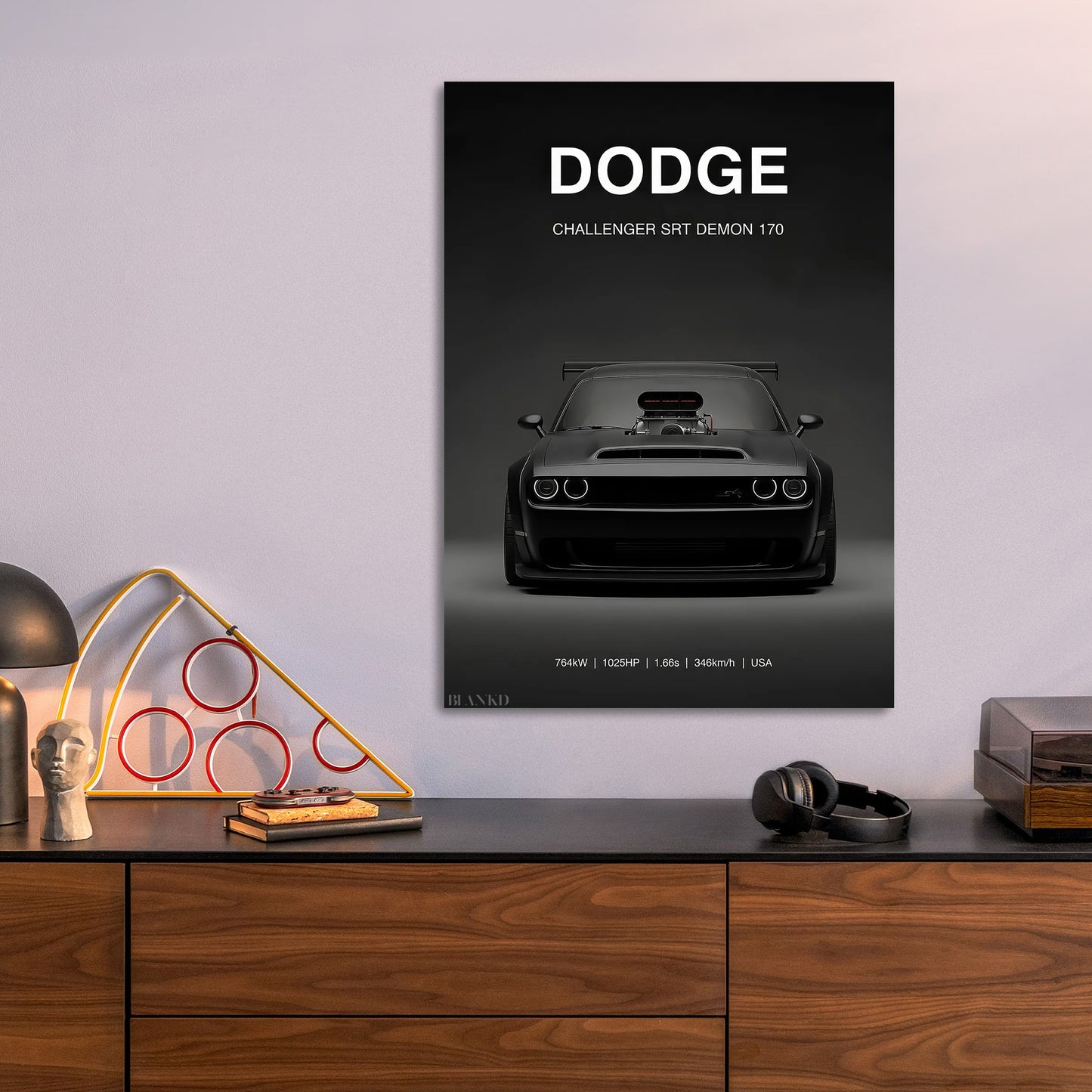 Dodge Challenger Demon 170 metal poster size comparison