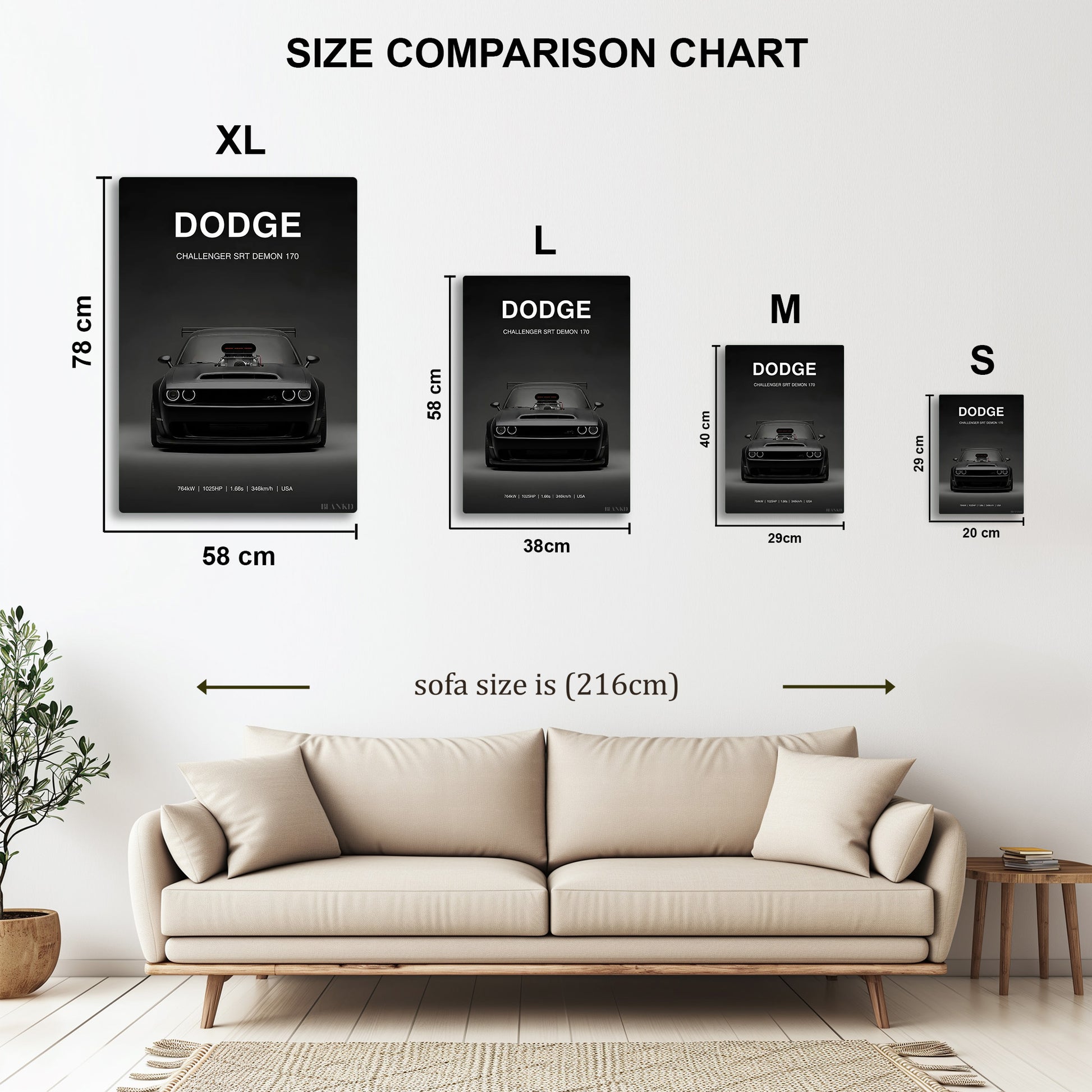 Dodge Challenger Demon 170 metal wall art in styled room setting