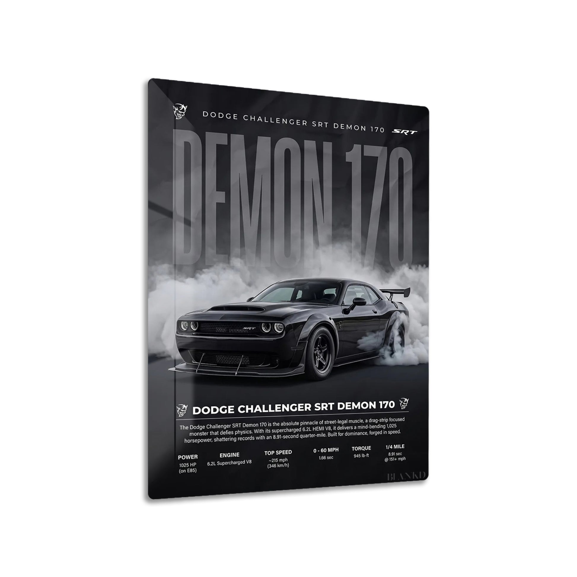 Dodge Challenger Demon 170 II metal poster on living room wall