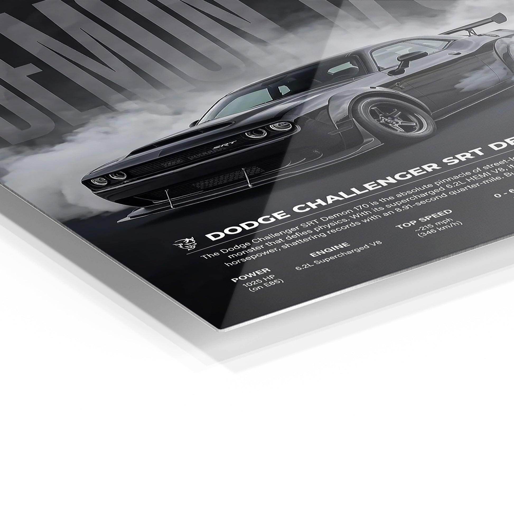 Dodge Challenger Demon 170 II metal wall art in a modern interior