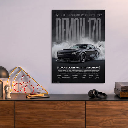 Dodge Challenger Demon 170 II metal poster size comparison