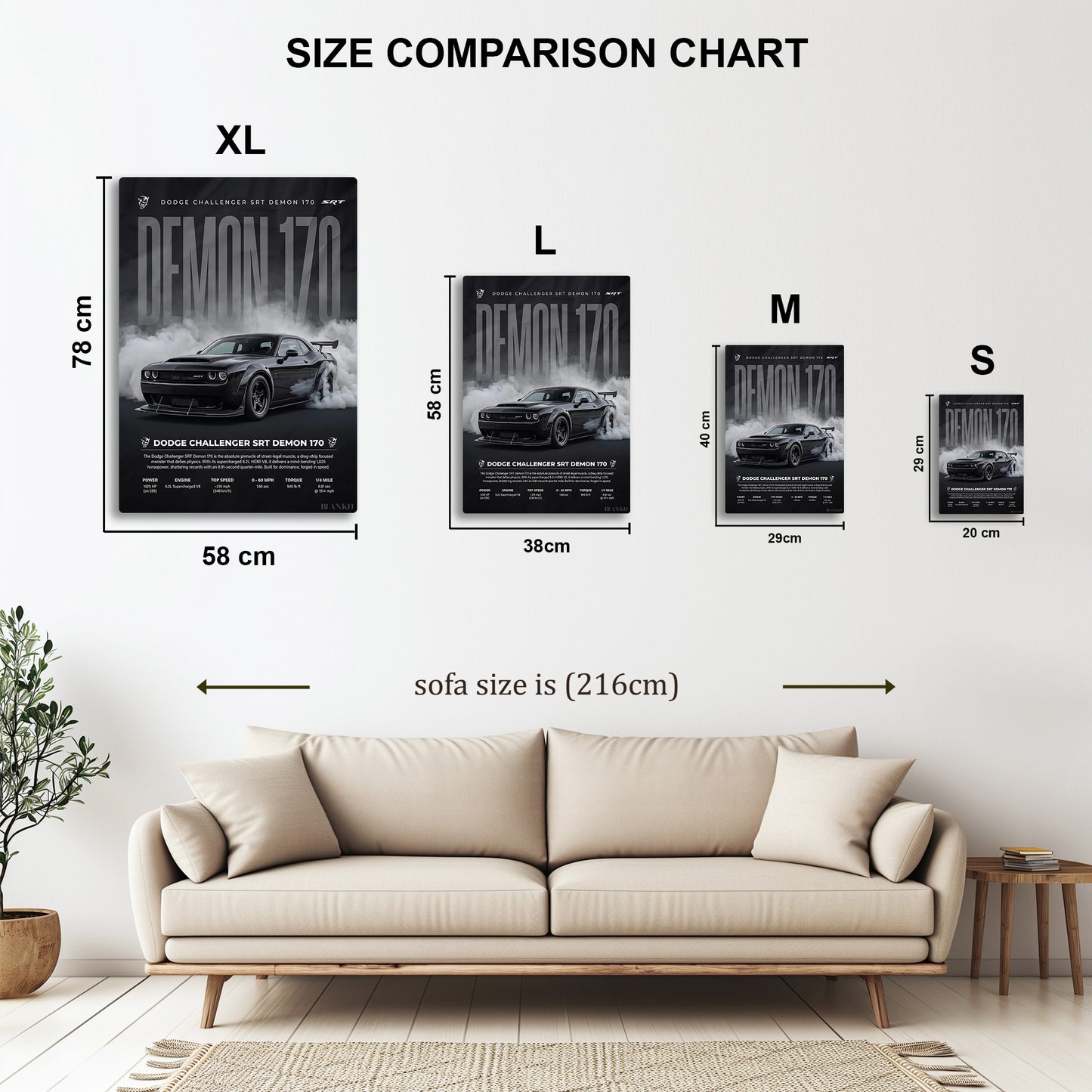 Dodge Challenger Demon 170 II metal wall art in styled room setting