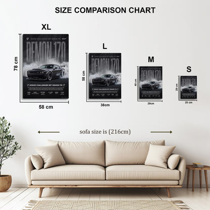 Dodge Challenger Demon 170 II metal wall art in styled room setting