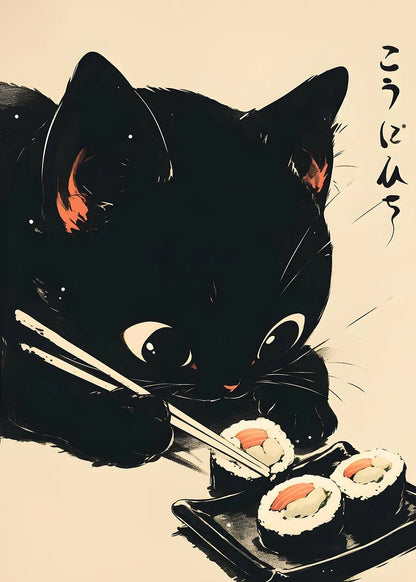 Black Cat Sushi metal poster artwork